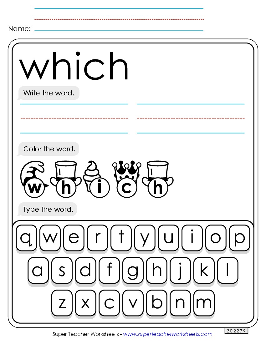 Write, Color, Type: Which Sight Words Individual Worksheet