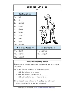 Spelling List B-23 Spelling B Worksheet