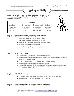 Typing Sentences Spelling E Worksheet