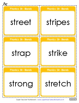 Flash Cards (Str- Words) Phonics Blends Worksheet