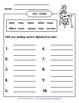 ABC Order: Write (B-13) Spelling B Worksheet