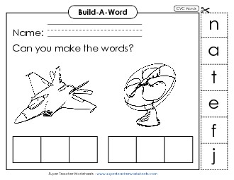 Build Words: Jet and Fan Phonics Cvc Worksheet