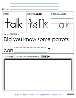 Worksheet 3: Talk Sight Words Individual Worksheet