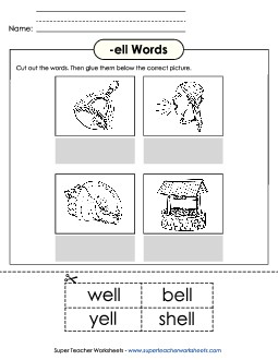 Cut and Glue (-ell) Word Families Worksheet