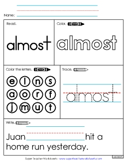 Worksheet 1: Almost Sight Words Individual Worksheet