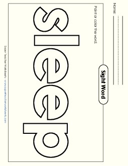 Paint or Color: Sleep Sight Words Individual Worksheet