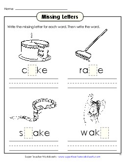 Missing Letters (-ake) Word Families Worksheet