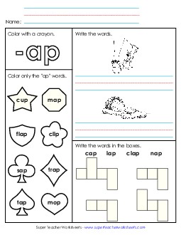 Worksheet 1 (-ap Words) Word Families Worksheet