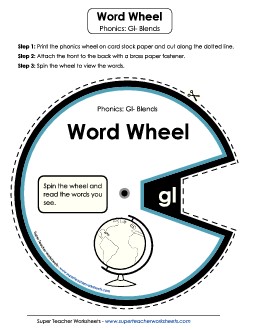 Word Wheel (Gl- Blends) Phonics Blends Worksheet