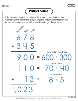 Partial Sums Anchor Chart (3-Digit) Addition Worksheet