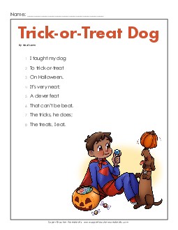 Trick-or-Treat Dog 3rd Grade Reading Comprehension Worksheet