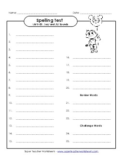 Spelling Test (E-23) Spelling E Worksheet