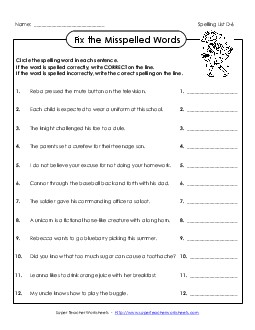 Correct or Incorrect?  (D-6) Spelling D Worksheet