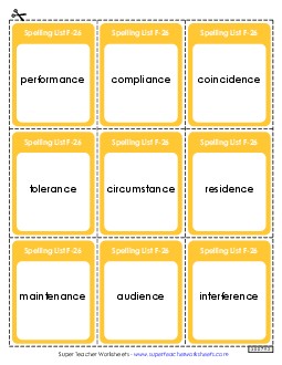 Flashcards (F-26) Spelling F Worksheet