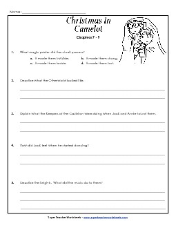 Questions for Chapters 7-9 Book Christmas In Camelot Worksheet