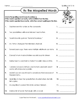 Fix the Mistakes (D-14)  Spelling D Worksheet