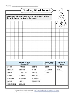 Make a Word Search (E-3) Spelling E Worksheet