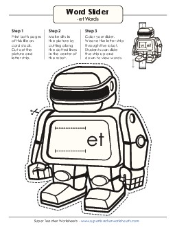 Word Slider (-et Words) Word Families Worksheet