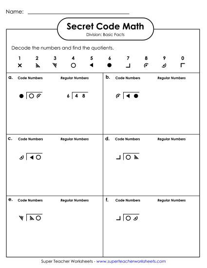 Secret Code Math: Basic Division Facts Worksheet