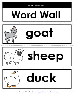 Farm Animal Word Wall Worksheet