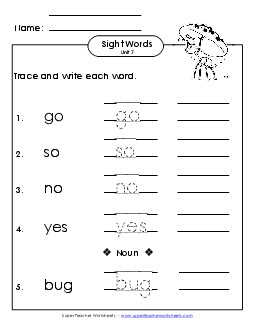 Read, Trace, Write (Unit 7) Sight Words Worksheet