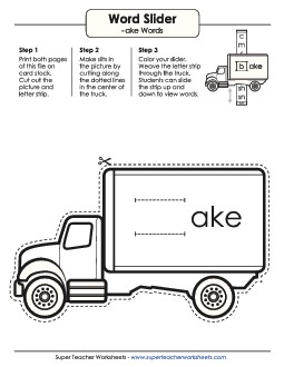 Word Slider (-ake Words) Word Families Worksheet