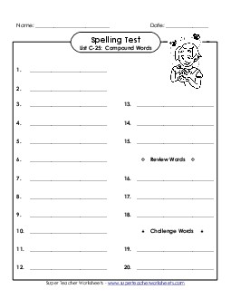 Spelling Test (C-25) Spelling C Worksheet