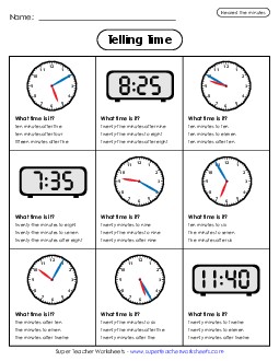 Time Nearest 5 Mins (Multiple Choice) Worksheet