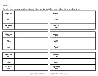 Place Value Cut & Glue (10-Digit) Worksheet