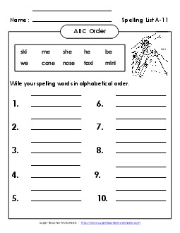 ABC Order: Write (A-11) Spelling A Worksheet