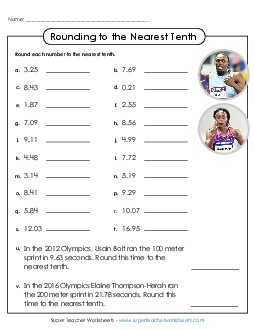 Rounding to the Nearest Tenth Worksheet