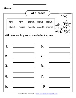 ABC Order: Write List (B-20) Spelling B Worksheet