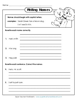 Capitalizing Names 1st Grade ELA Worksheet