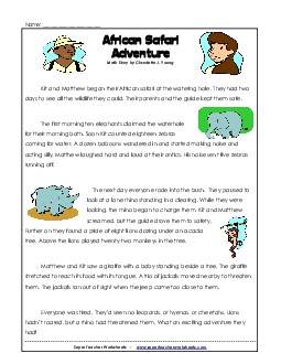 Math Story - Safari Free Word Problems Worksheet