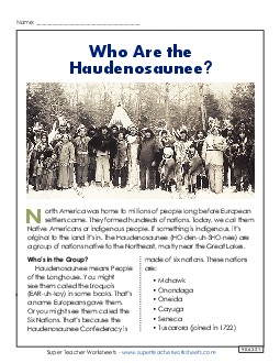 Who Are the Haudenosaunee? 4th Grade Reading Comprehension Worksheet