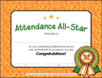 Attendance All-Star Awards Worksheet