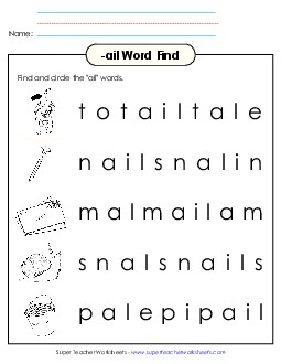 Circle the Words (-ail) Word Families Worksheet