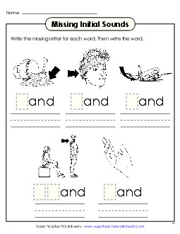 Missing Initial Sound (-and) Word Families Worksheet