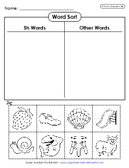 Word Sort (Cut and Glue) Phonics Digraphs Worksheet