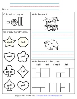 Worksheet 1 (-ell Words) Word Families Worksheet