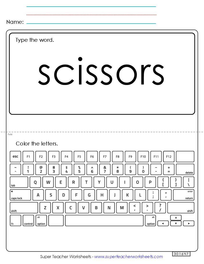 Type the Word: Scissors Sight Words Individual Worksheet