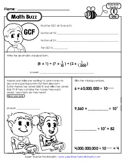 Math Buzz: Week 20 Worksheets 96 through 100 Daily Math Review Worksheet