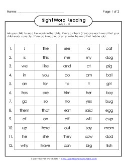 Cumulative Practice (Units 1 - 17) Sight Words Worksheet