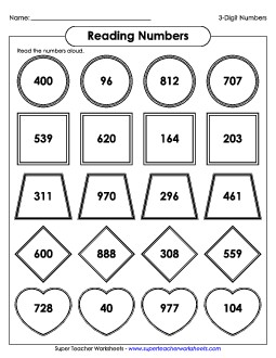 Reading 3-Digit Numbers Place Value Worksheet