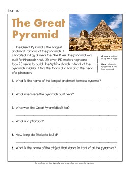 Great Pyramid of Giza & Sphinx Short Reading Comp Reading Comprehension Worksheet