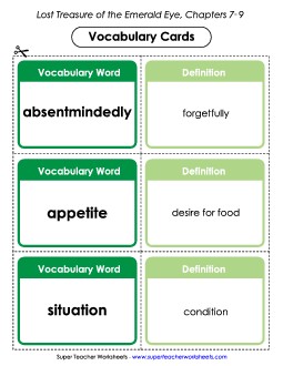 Vocabulary Cards for Chapters 7-9 Book Geronimo Stilton Worksheet