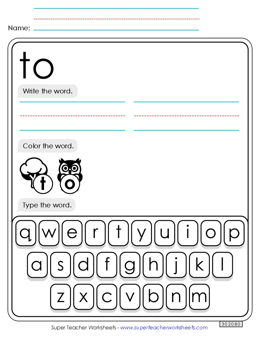 Write, Color, Type: To Sight Words Individual Worksheet