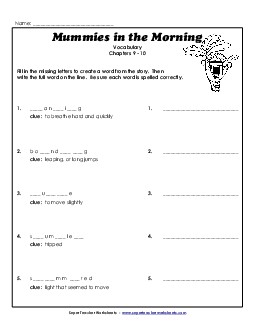 Vocabulary for Chapters 9-10 Book Mummies In The Morning Worksheet