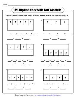 Bar Model Worksheet #2: Repeated Addition and Multiplication Worksheet