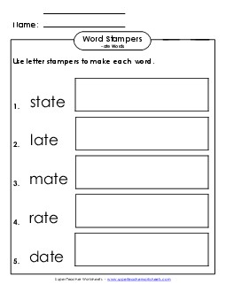 Letter Stampers Activity (-ate Words)  Word Families Worksheet